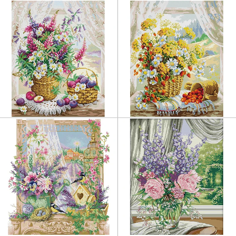 Home Textiles Discount - Vensterbank Bloemenmand Bloemenpatronen Kruissteek Aida 14ct