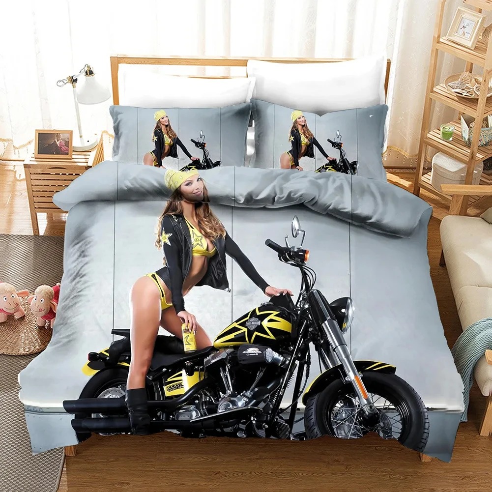 Bed Sheet Microfiber - Sexy Meisje Motocross Dekbedovertrek Extreme Sport