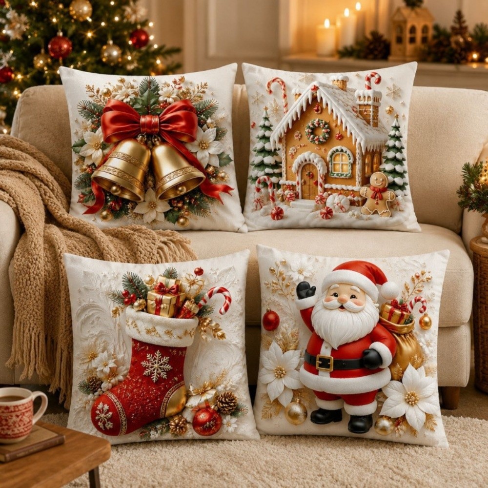 Home Textiles Towel Set - 4 stuks 45x45cm Kerstkussenslopen Kerstboom Eland